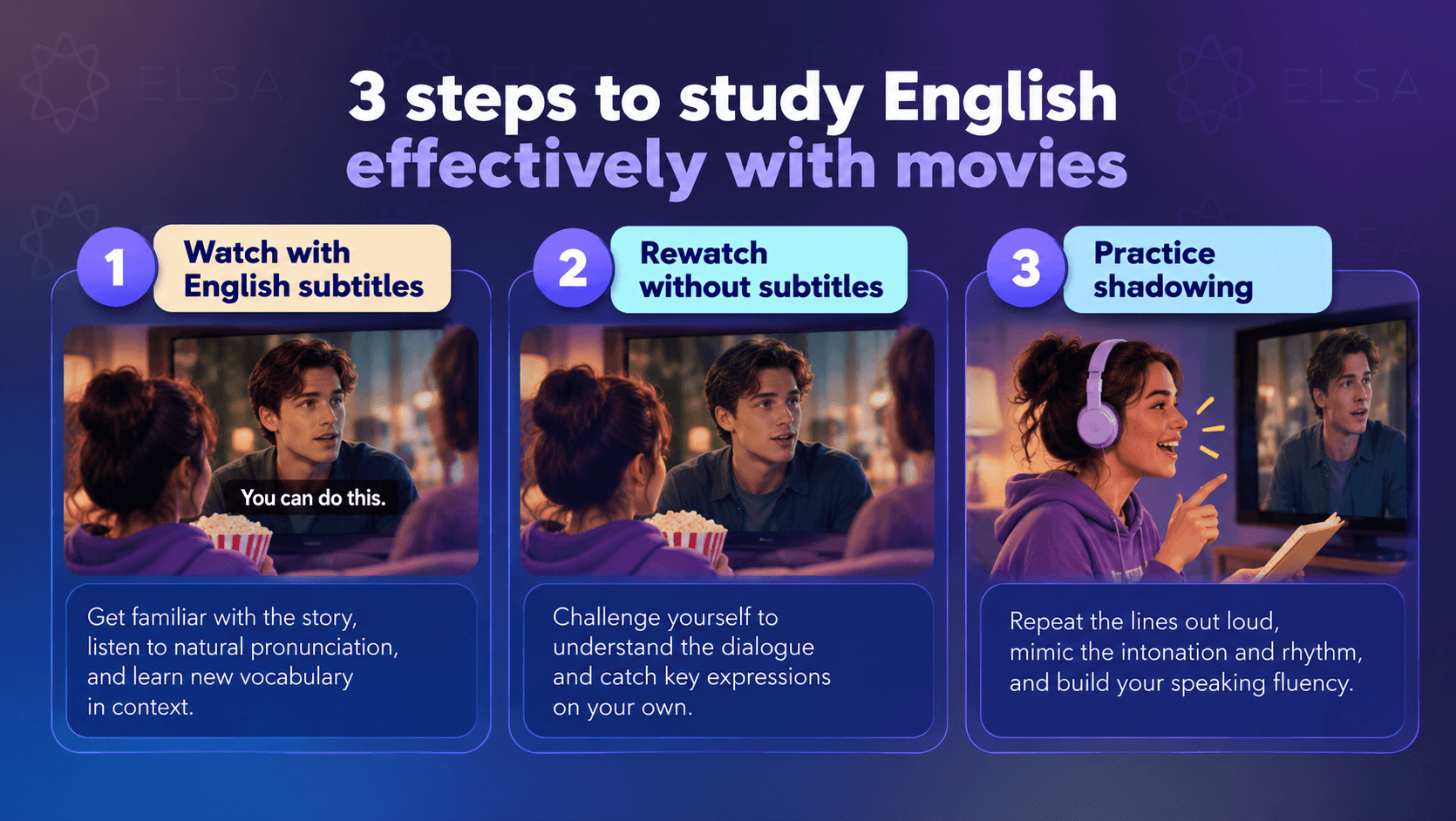 3 steps to study English effectively with movies