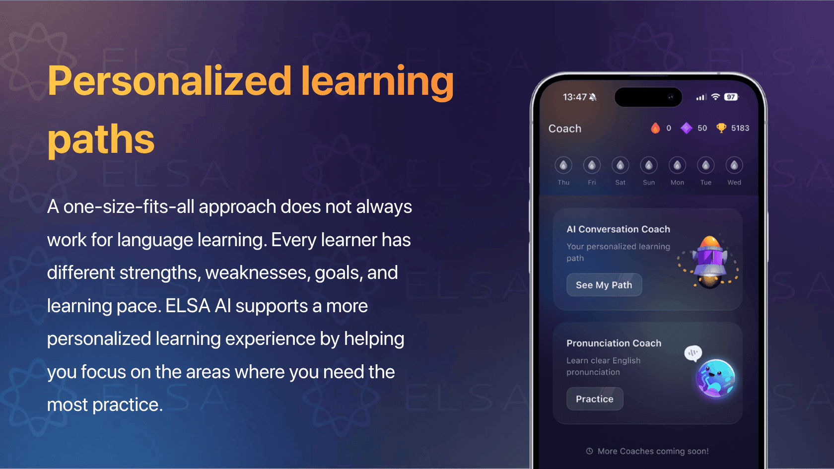 Key features of ELSA AI English tutor: Personalized learning paths