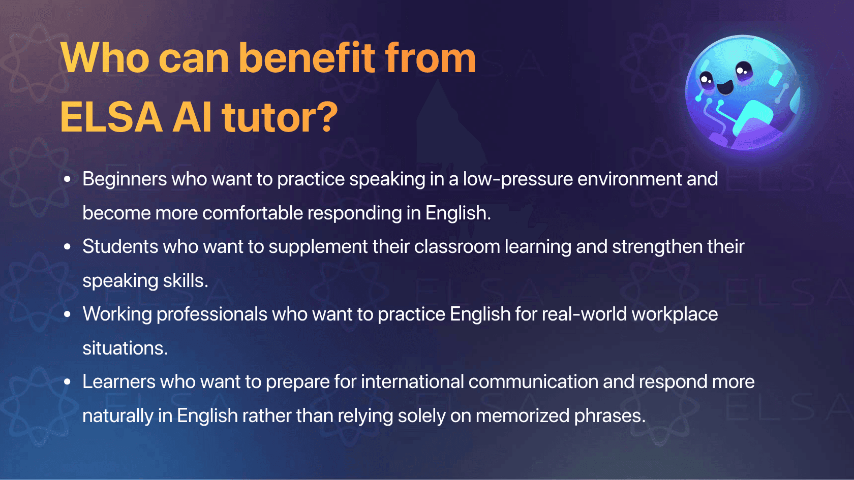 Who can benefit from ELSA AI online English language tutor?