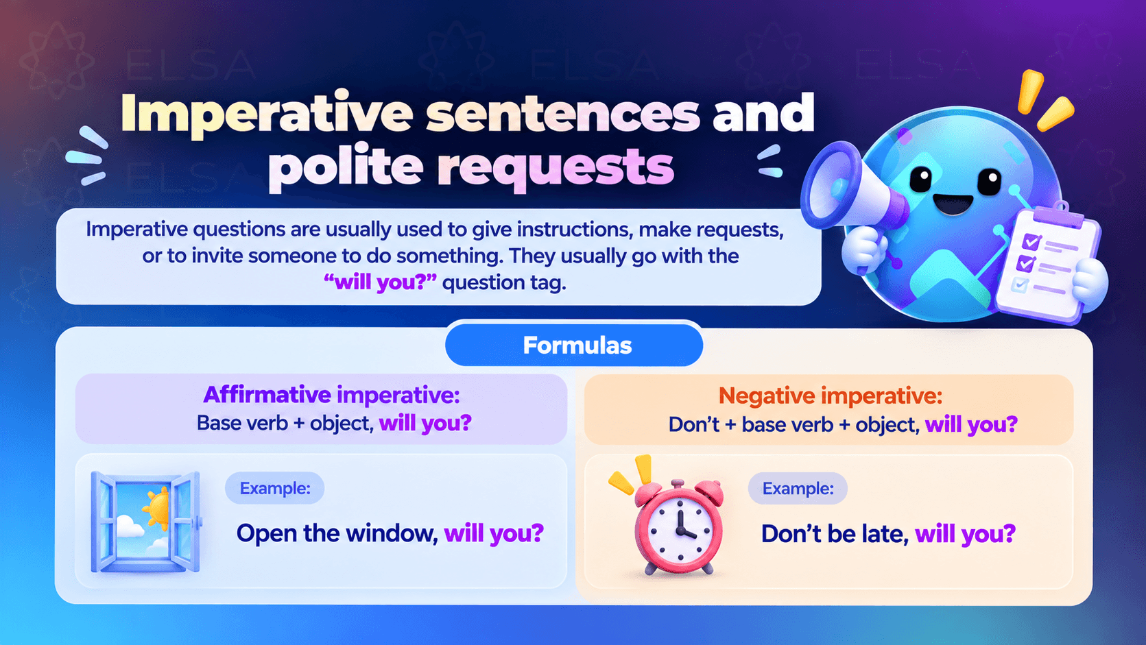 The tag questions rulesabout imperaive sentences