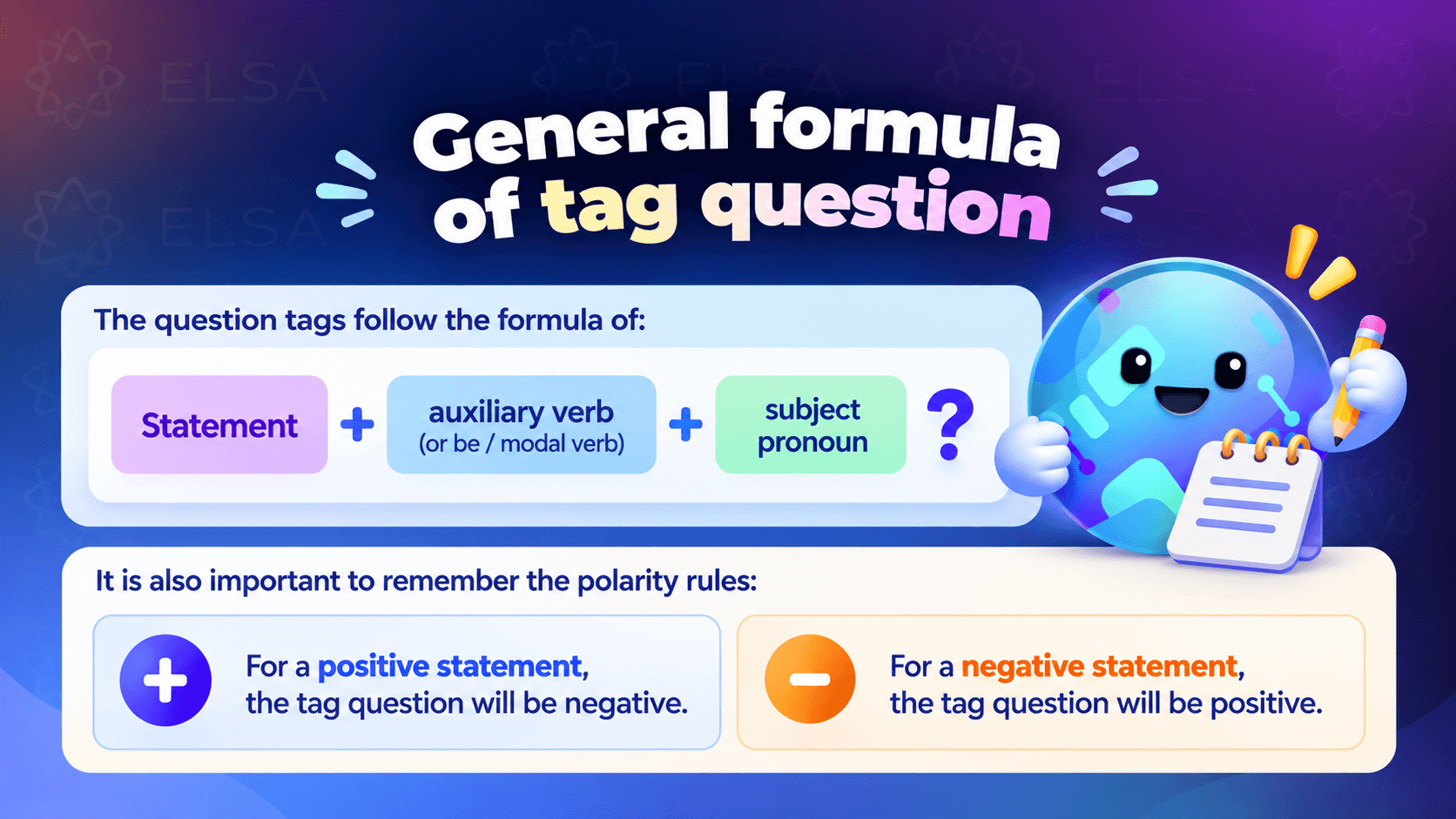 General formular with tag questions examples