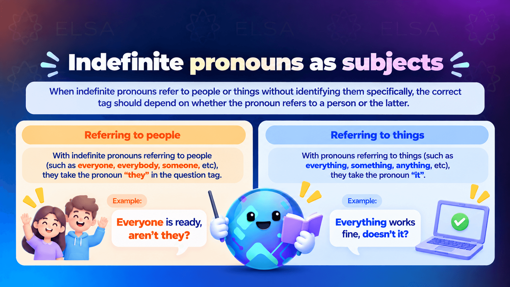 Tag questions examples about indefinite pronouns as subjects