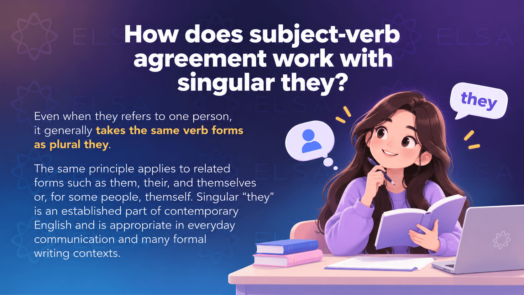 How does subject-verb agreement work with singular they in personal pronouns?