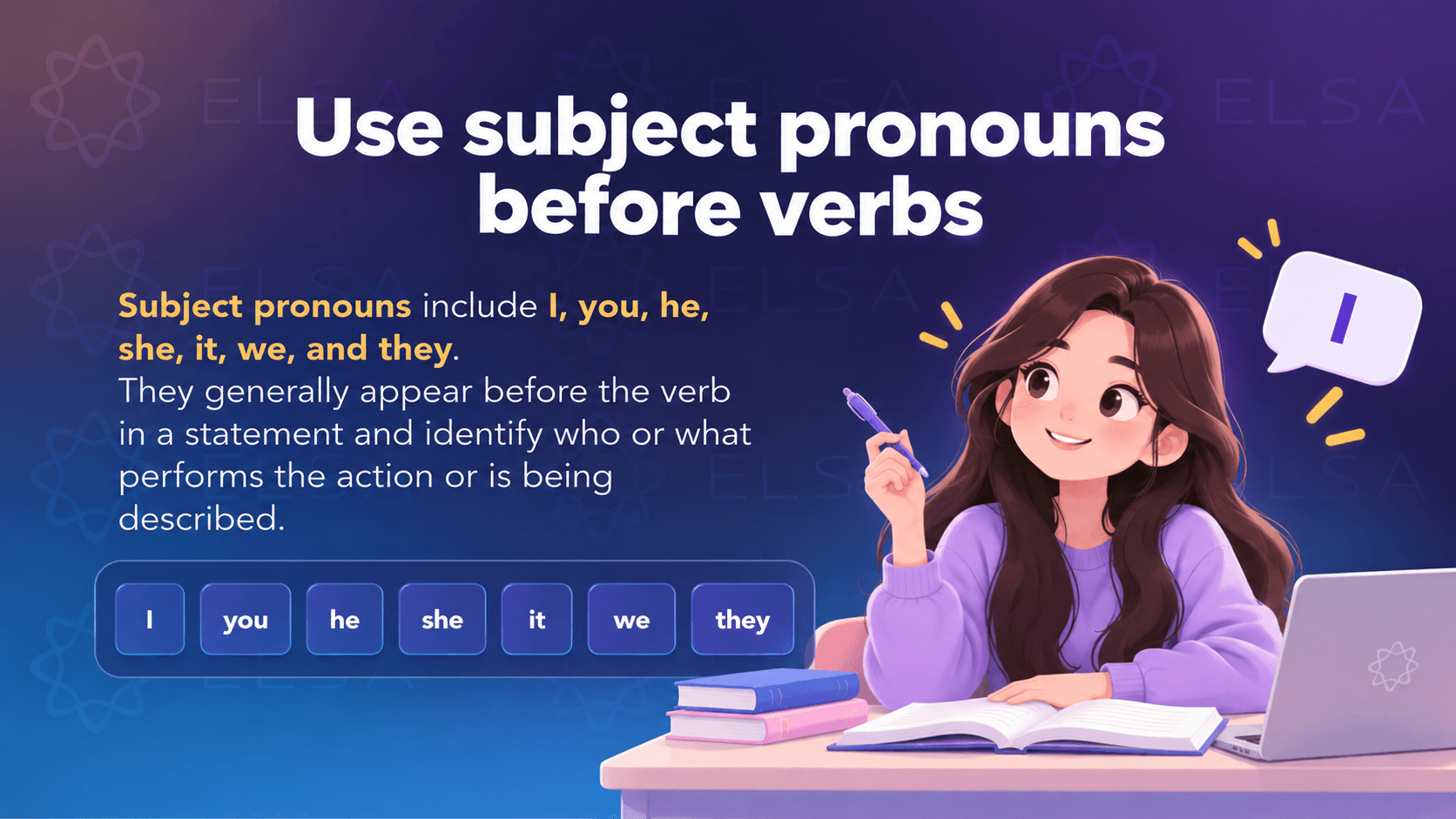 How to use personal pronouns: Use subject pronouns before verbs