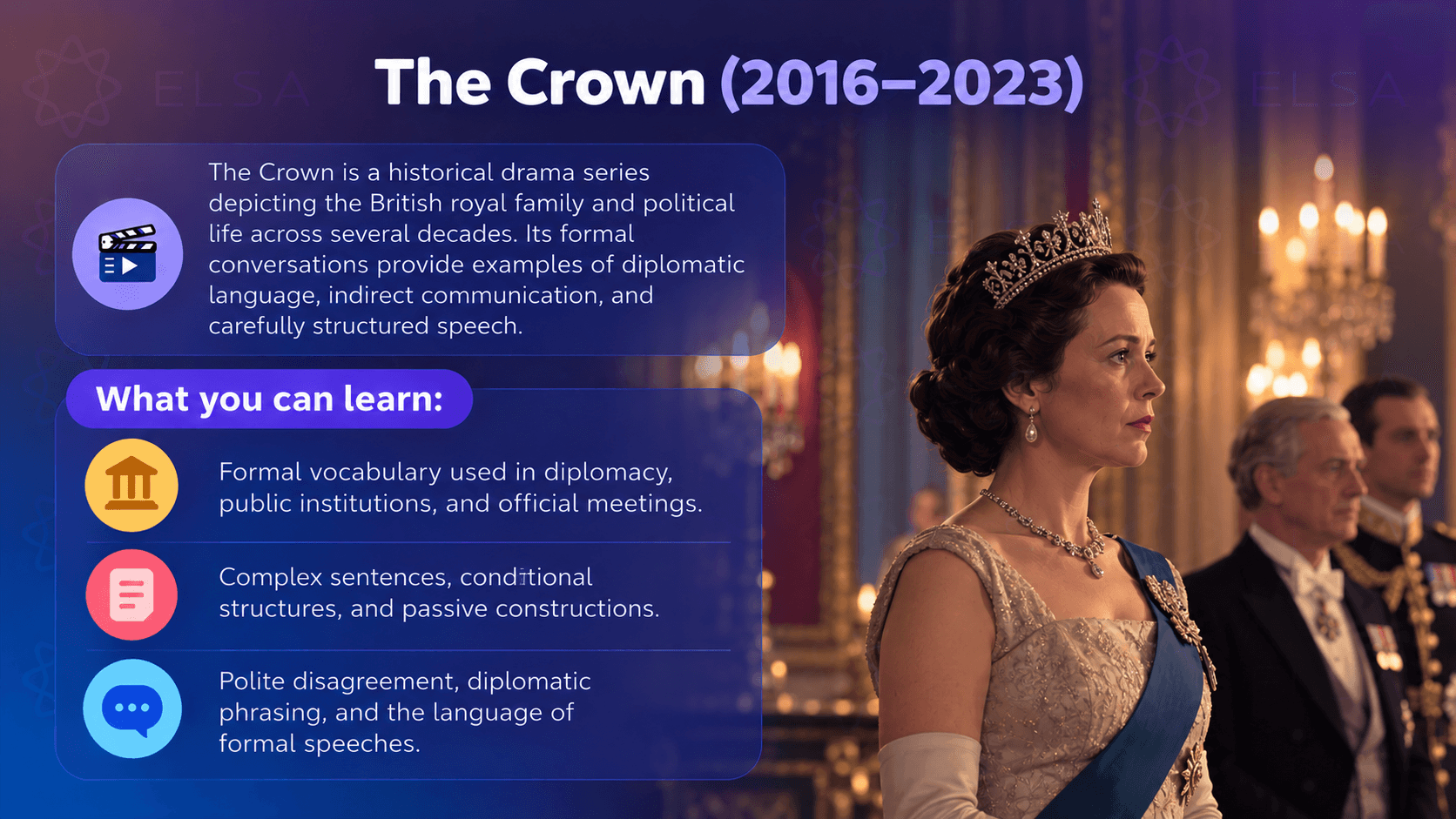 English movies to learn English speaking: The Crown