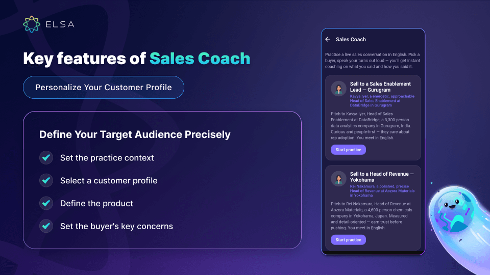 Sales Coach’s customer persona customization feature.