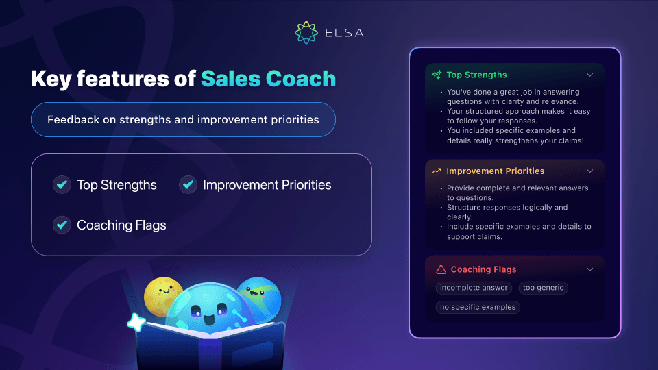 Sales Coach highlights strengths and key areas for improvement.