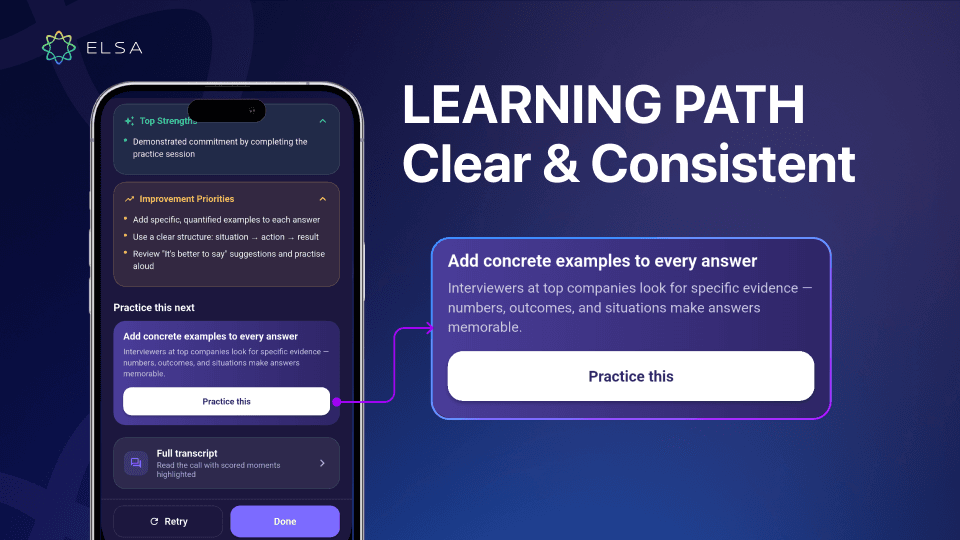 Interview Coach creates a personalized English learning plan with clear goals