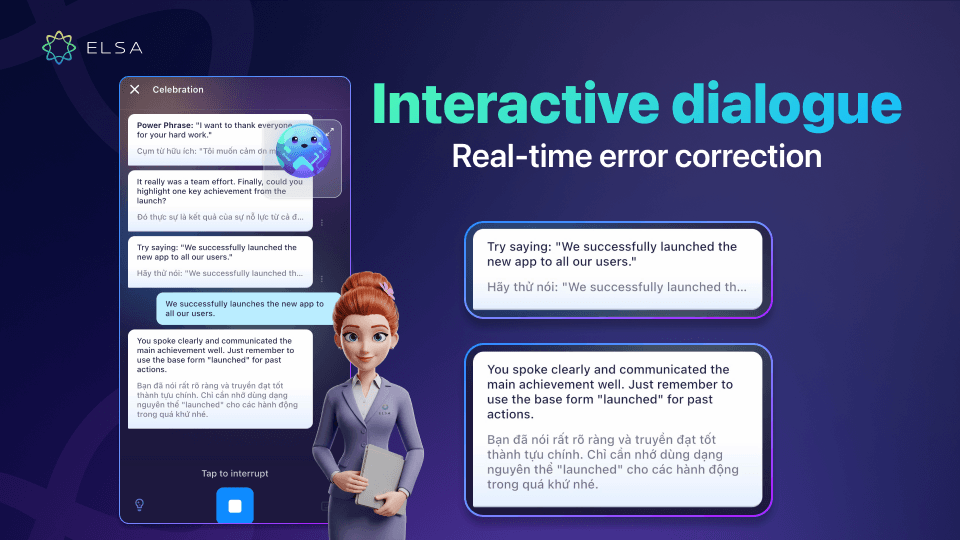 Interactive dialogue with real-time corrections