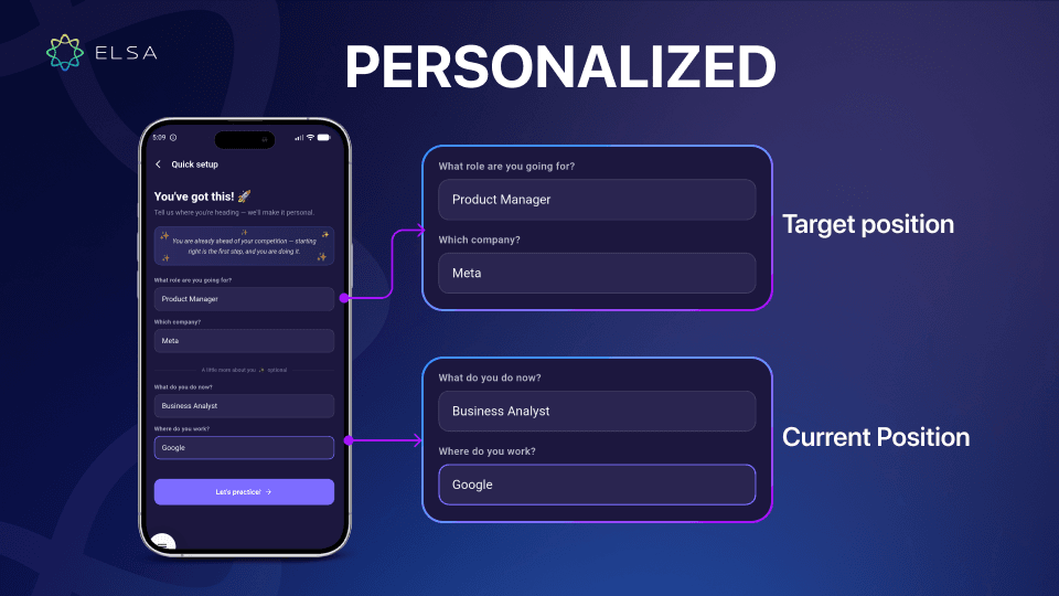 Interview Coach customizes practice based on your target role and company