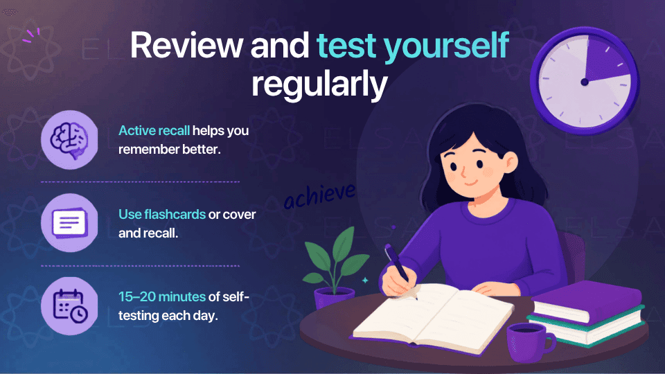 Review and test yourself regularly is one of the best ways to learn vocabulary in foreign language