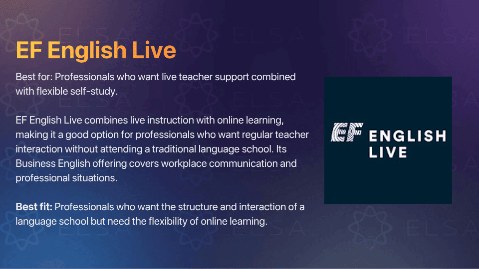 EF English Live offers intensive business English courses with live instruction