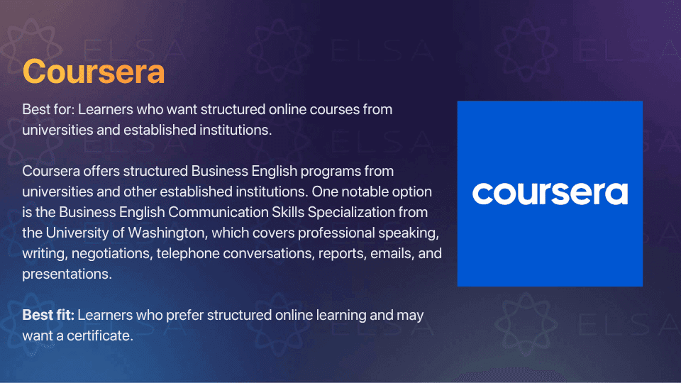Study business English courses on Coursera