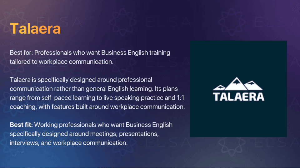 Talaera offers business English courses tailored to workplace communication