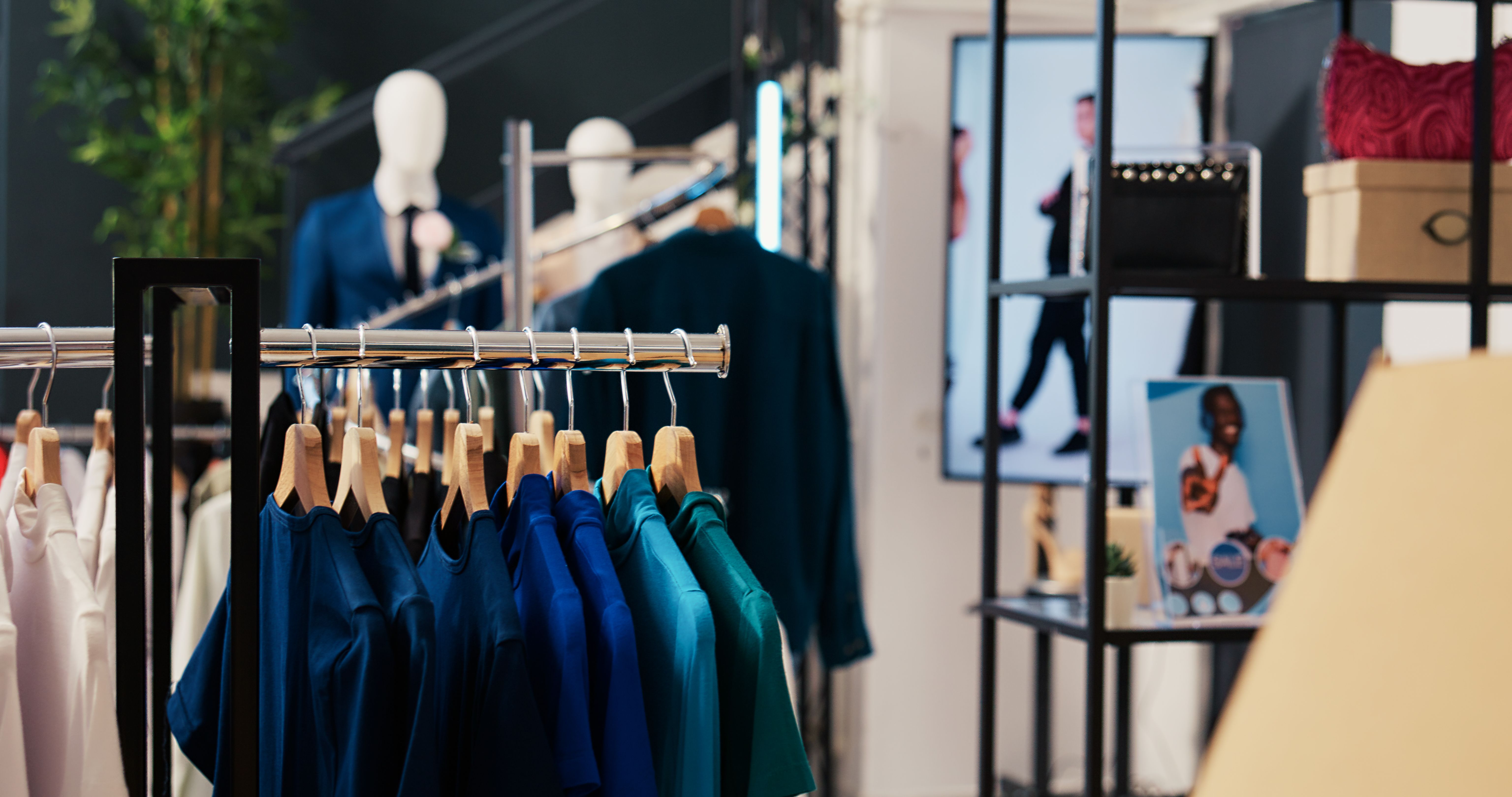 Clothing displayed in a modern retail store