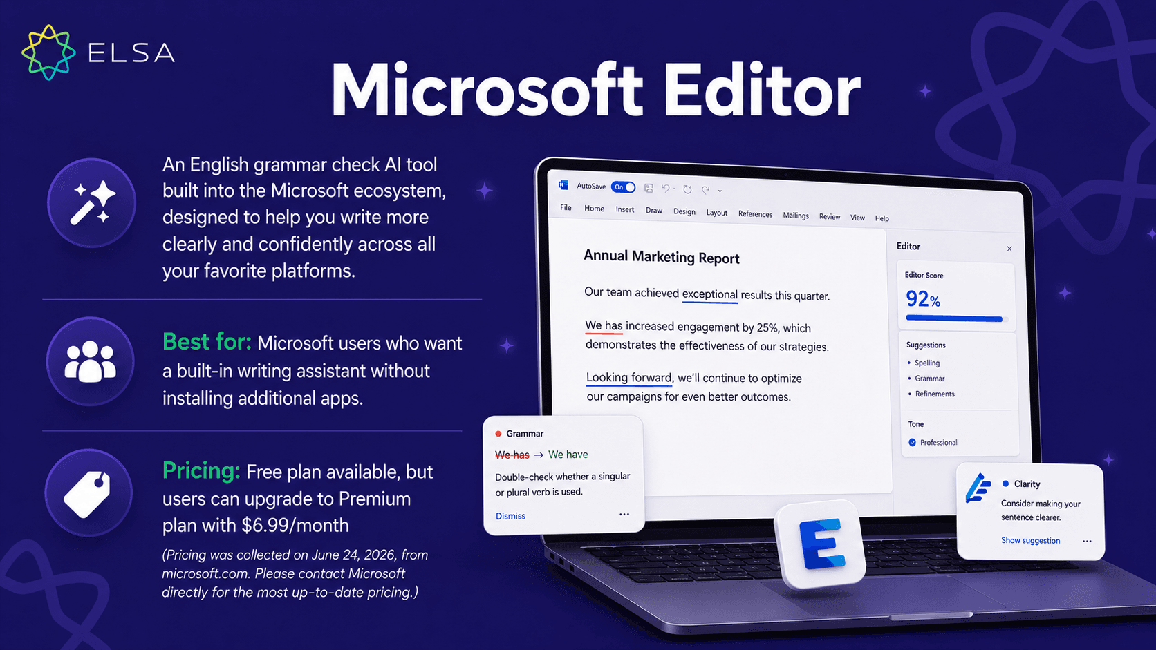 English grammar check online tool: Microsoft Editor