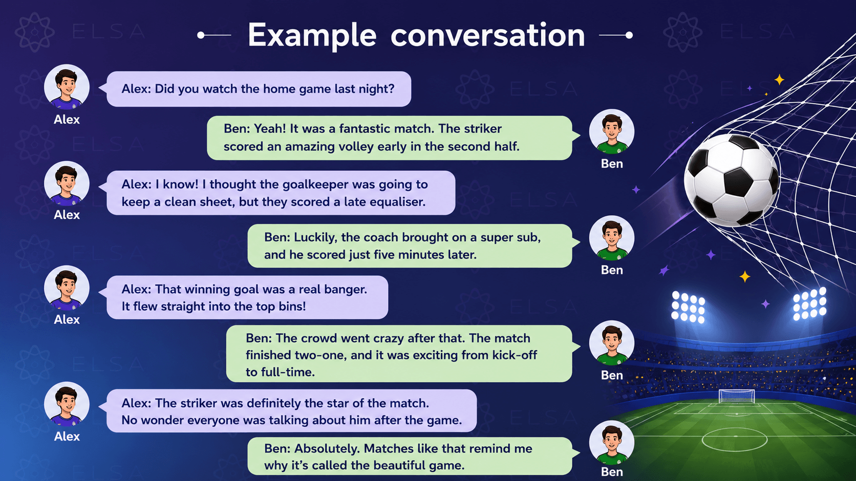 Example conversation about a football match