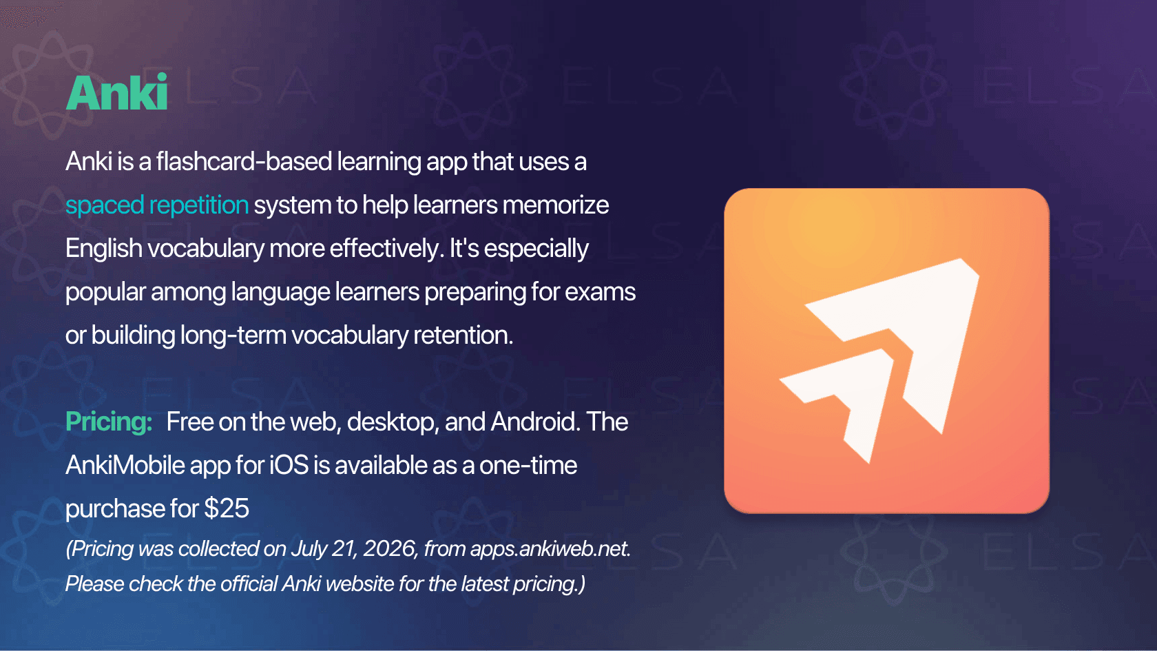 Anki is an app for learning English free that uses the spaced repetition system