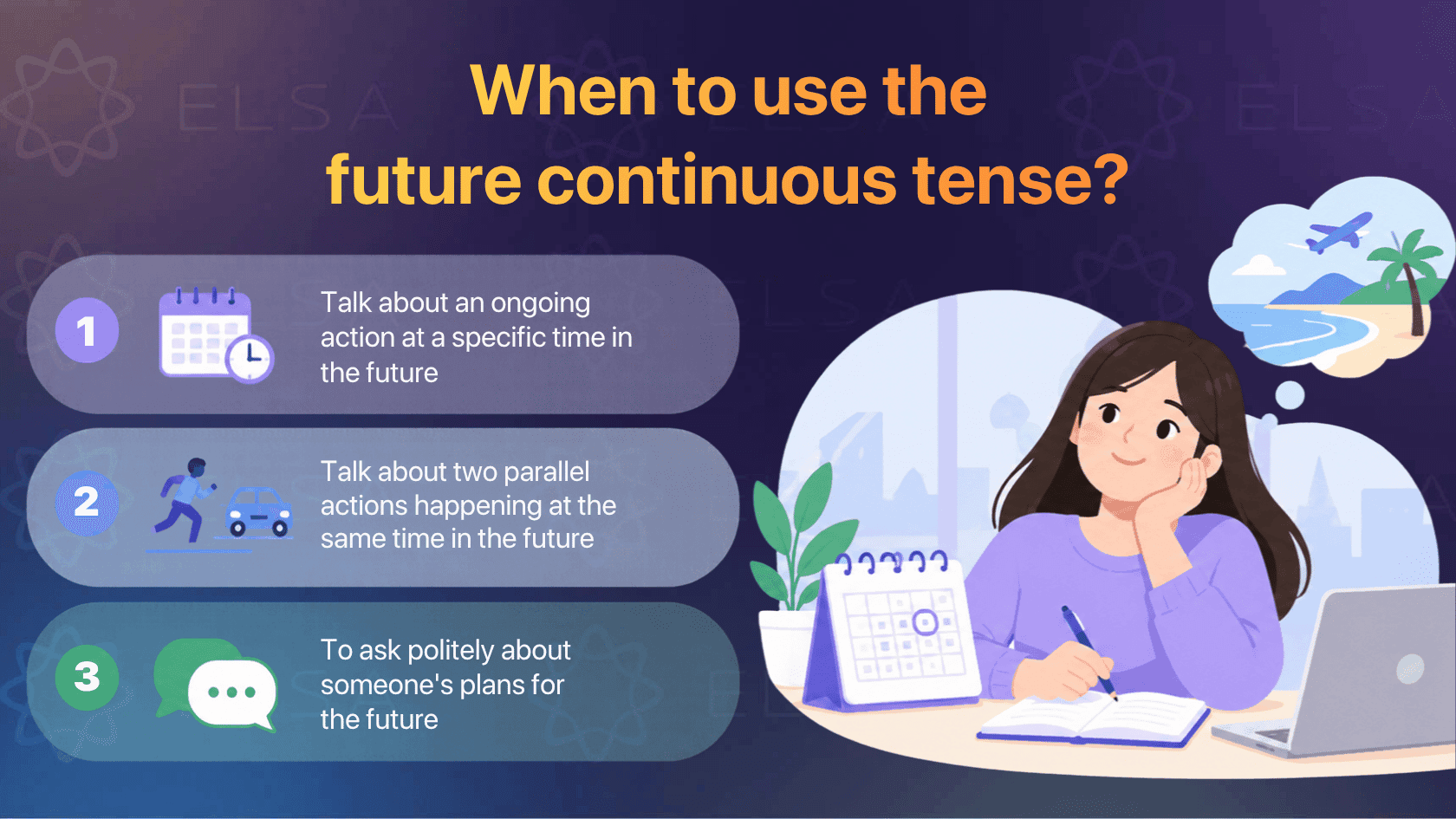 When to use the future continuous tense?