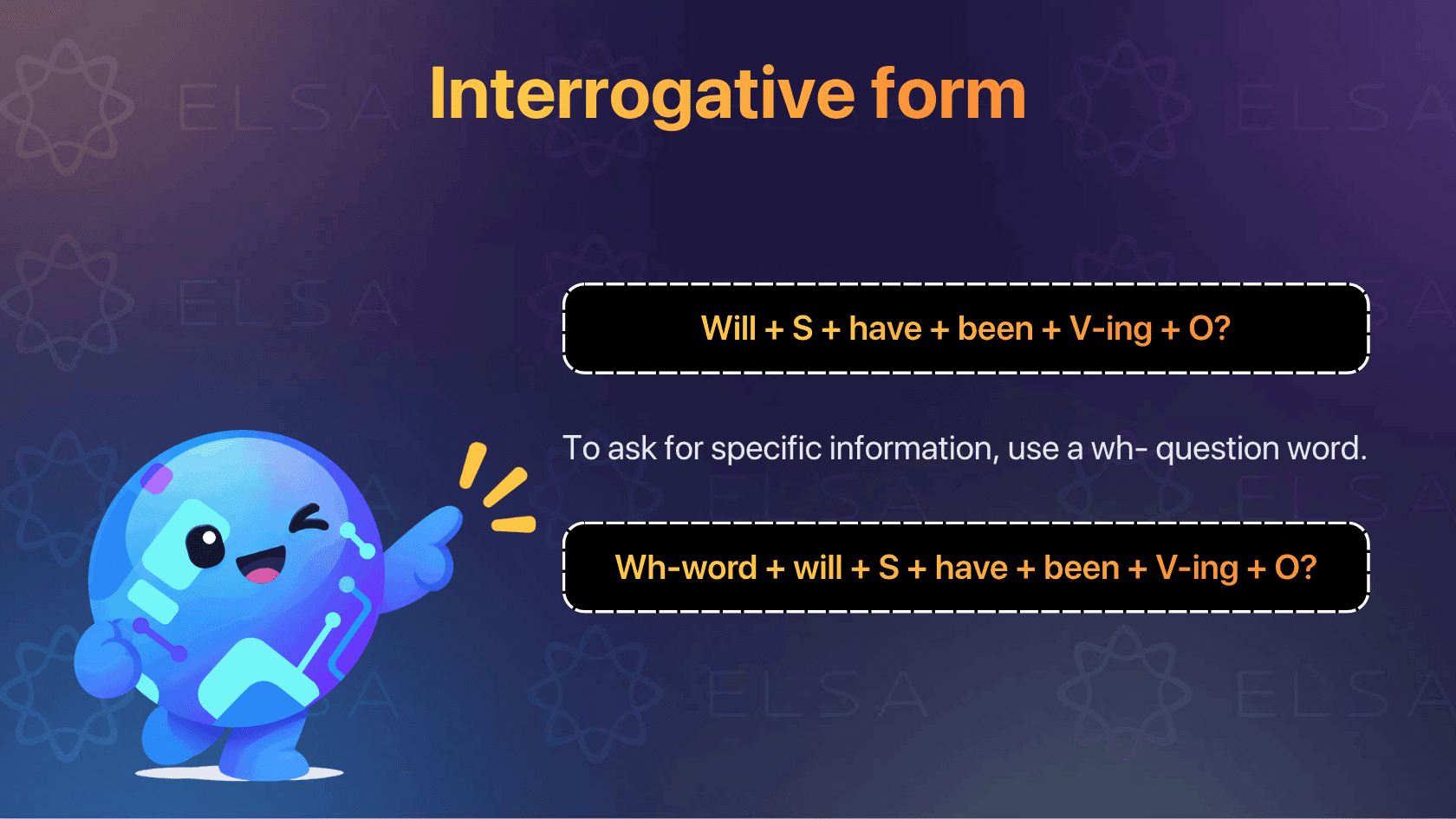 Interrogative form of the future perfect continuous tense