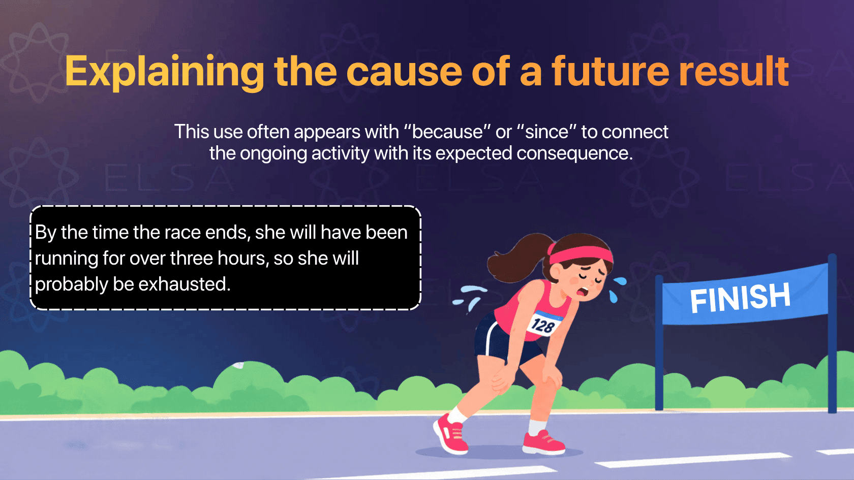 The future perfect continuous can explain a future condition or result