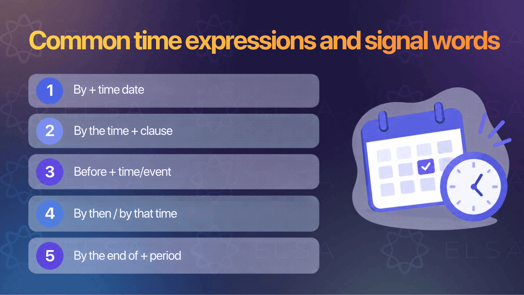 Common time expressions, signal words, and future past tense examples