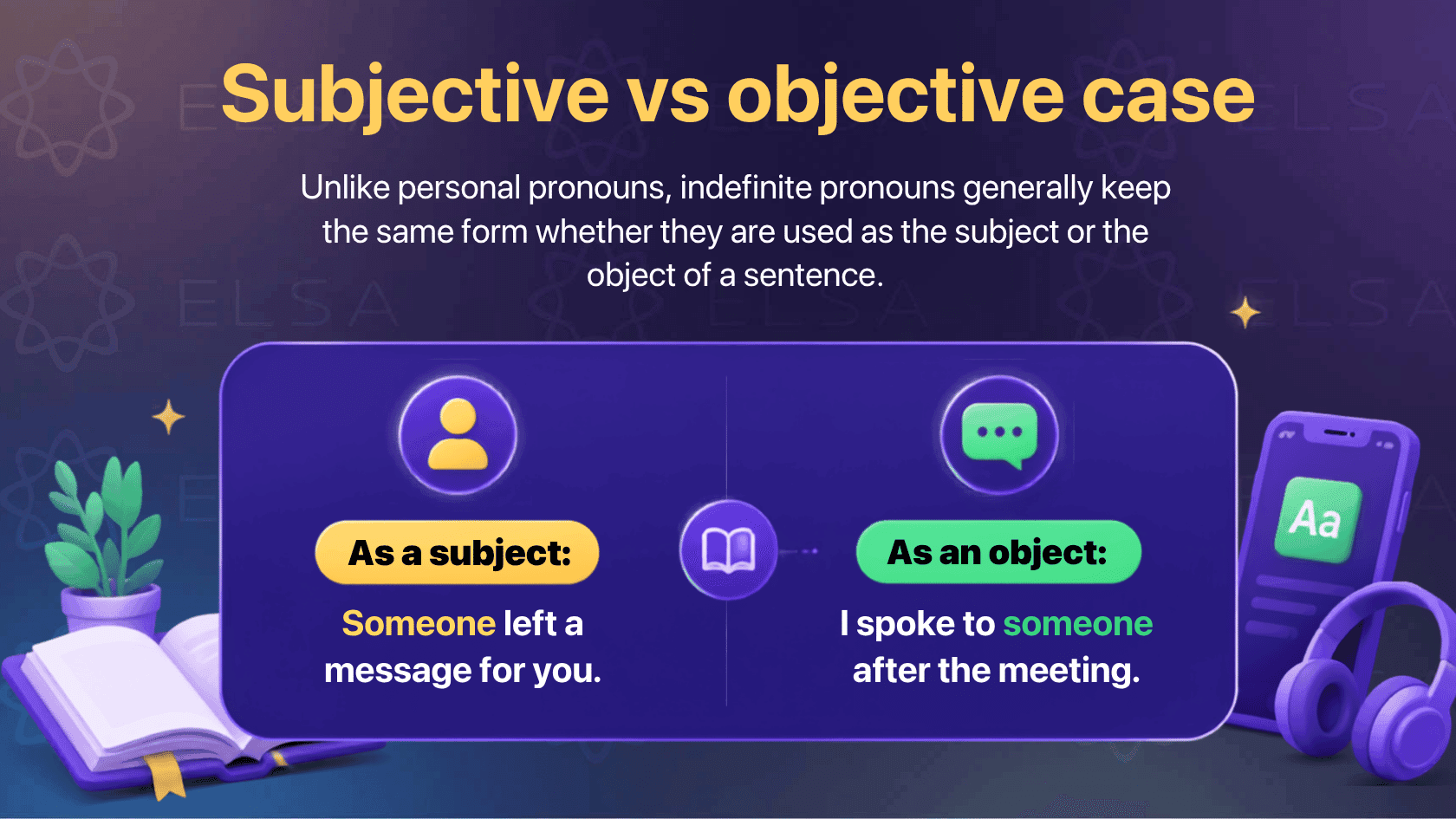 Using indefinite pronouns as subject vs objective case