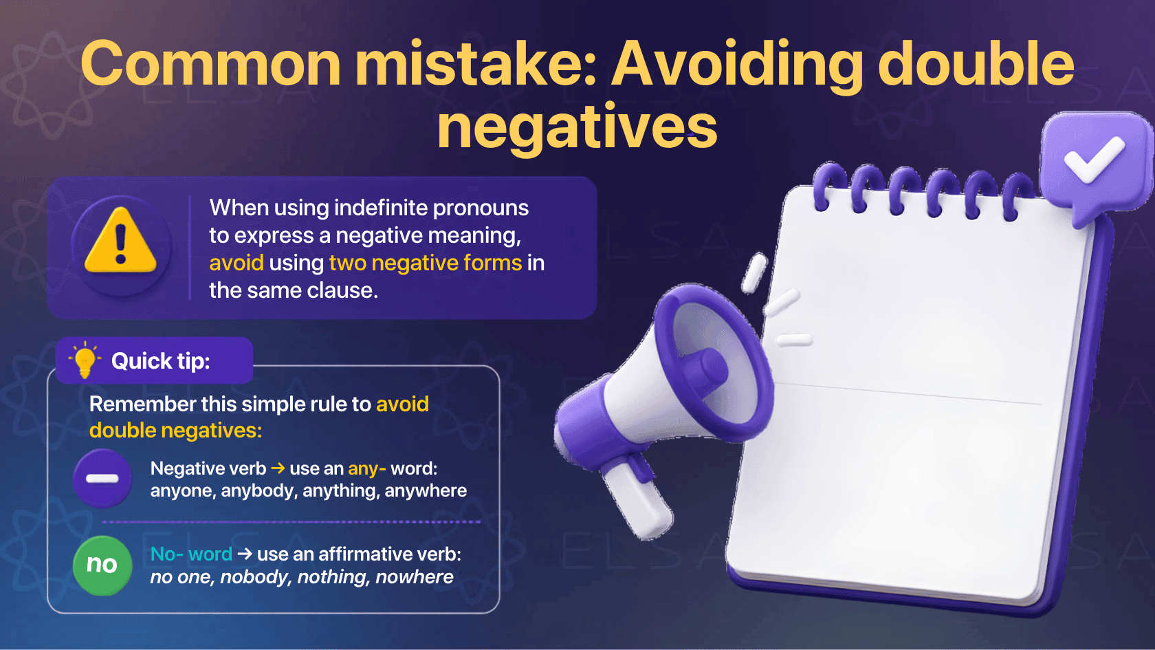 Avoiding double negatives in indefinite pronouns