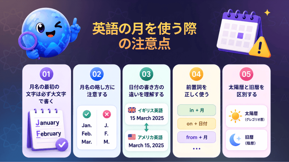 英語の月を使う際の注意点