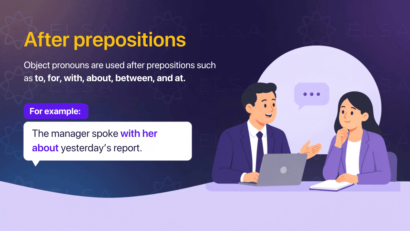 Object pronouns are used after prepositions