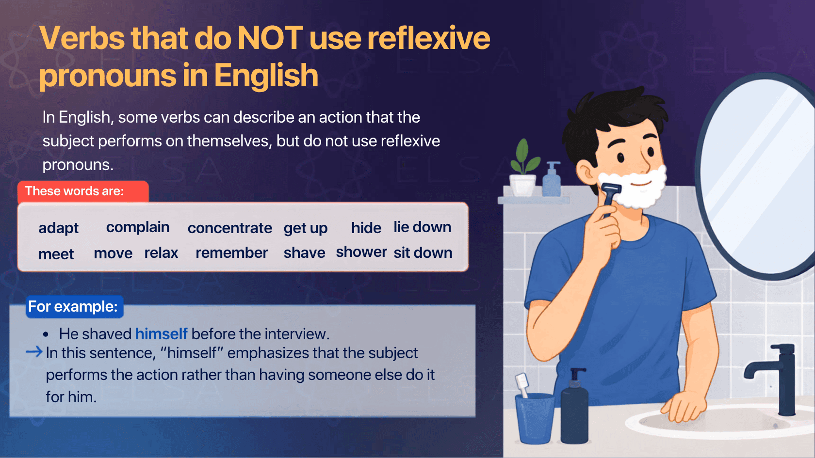 Verbs that do NOT use reflexive pronouns in English 