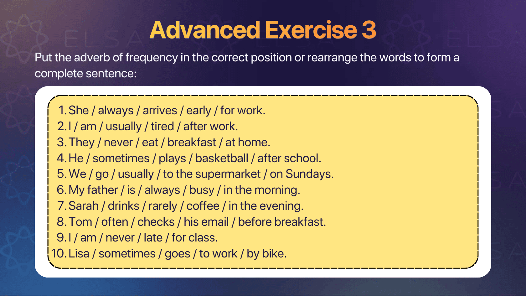 Advanced exercise simple present tense 3