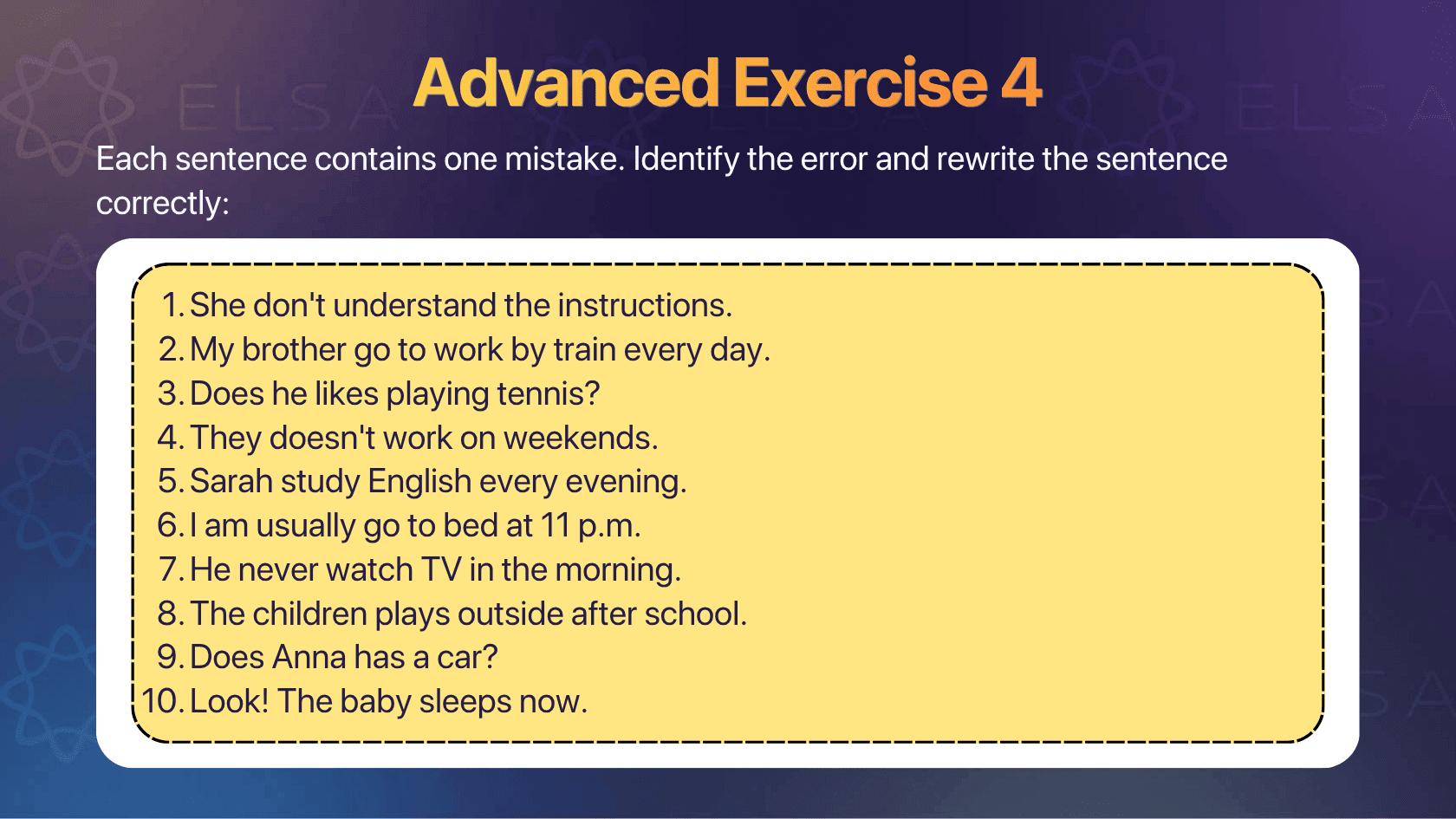 Advanced present simple tense exercise 4