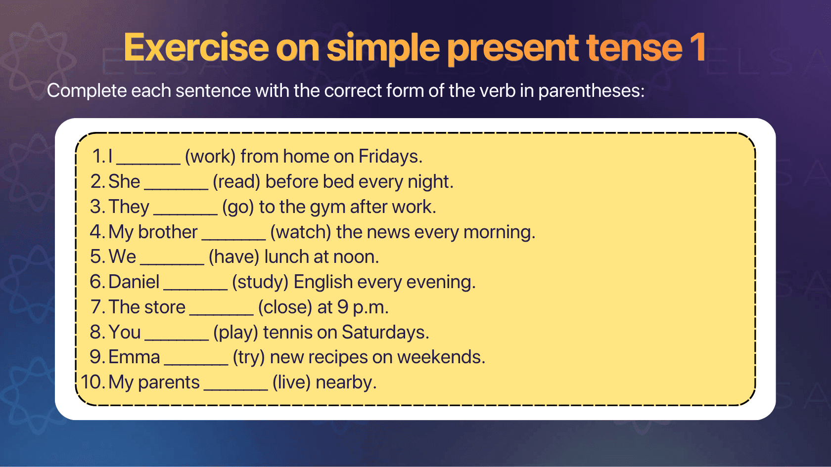 Exercise on simple present tense 1