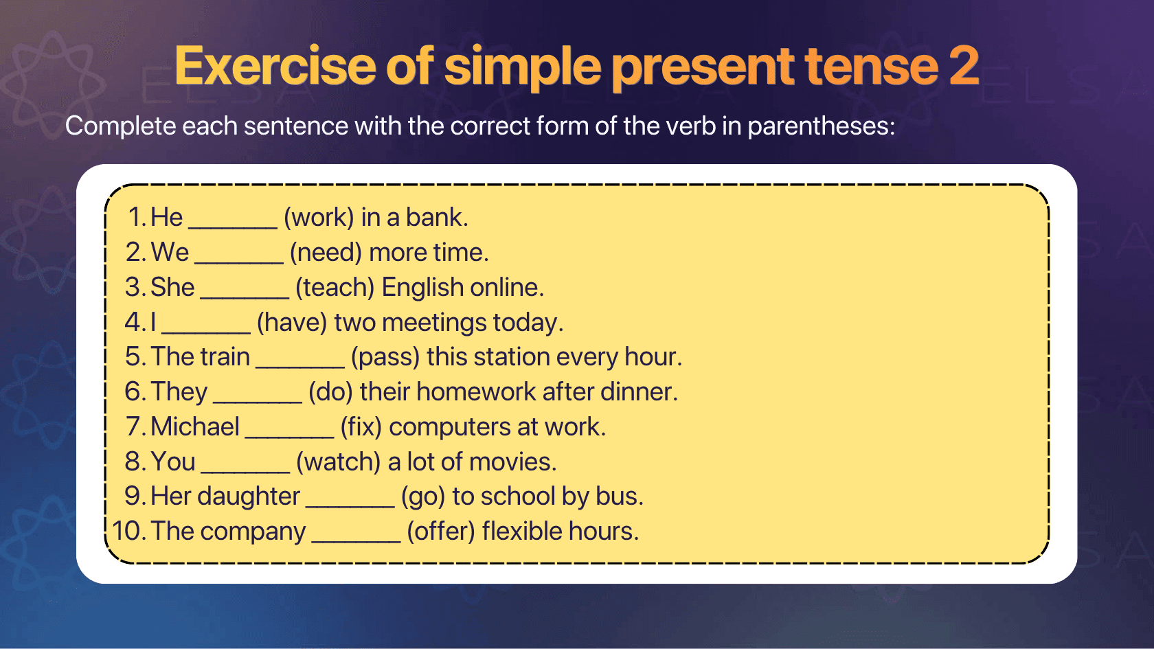 Exercise of simple present tense 2
