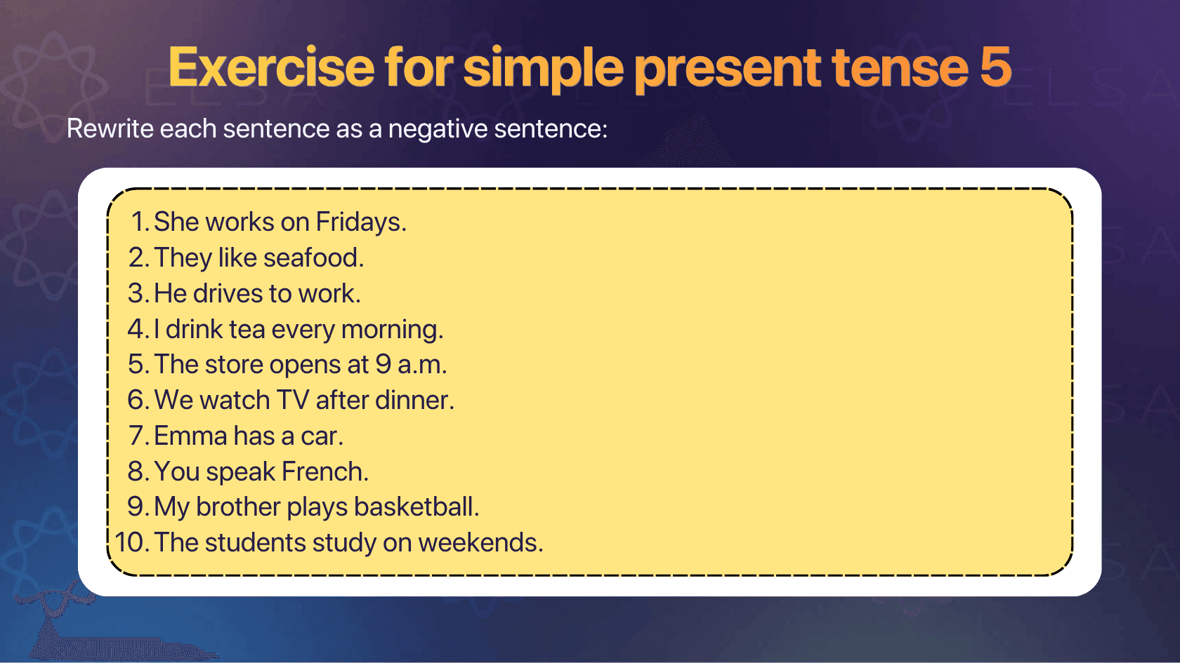 Exercise for simple present tense 5