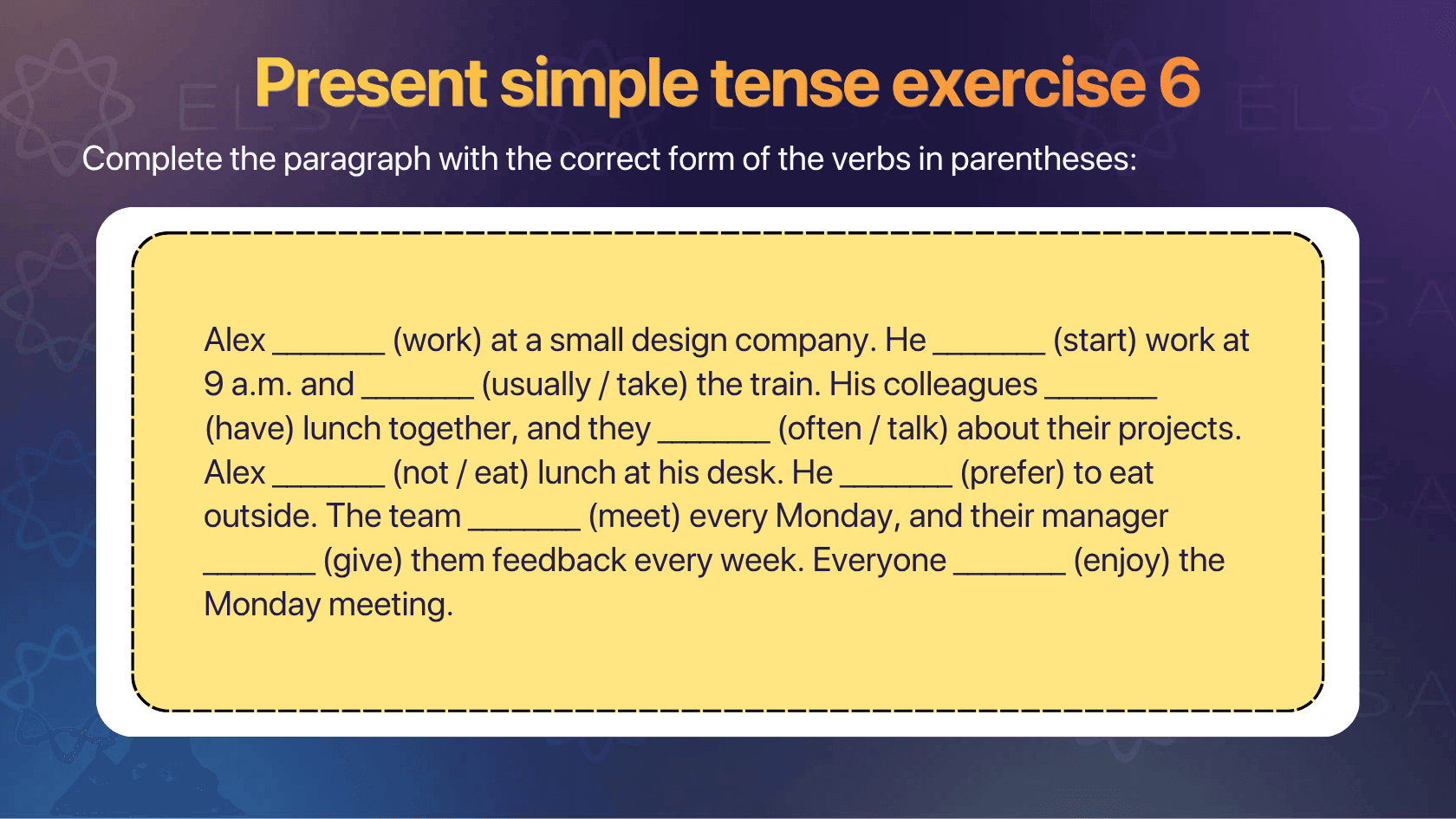 Present simple tense exercise 6