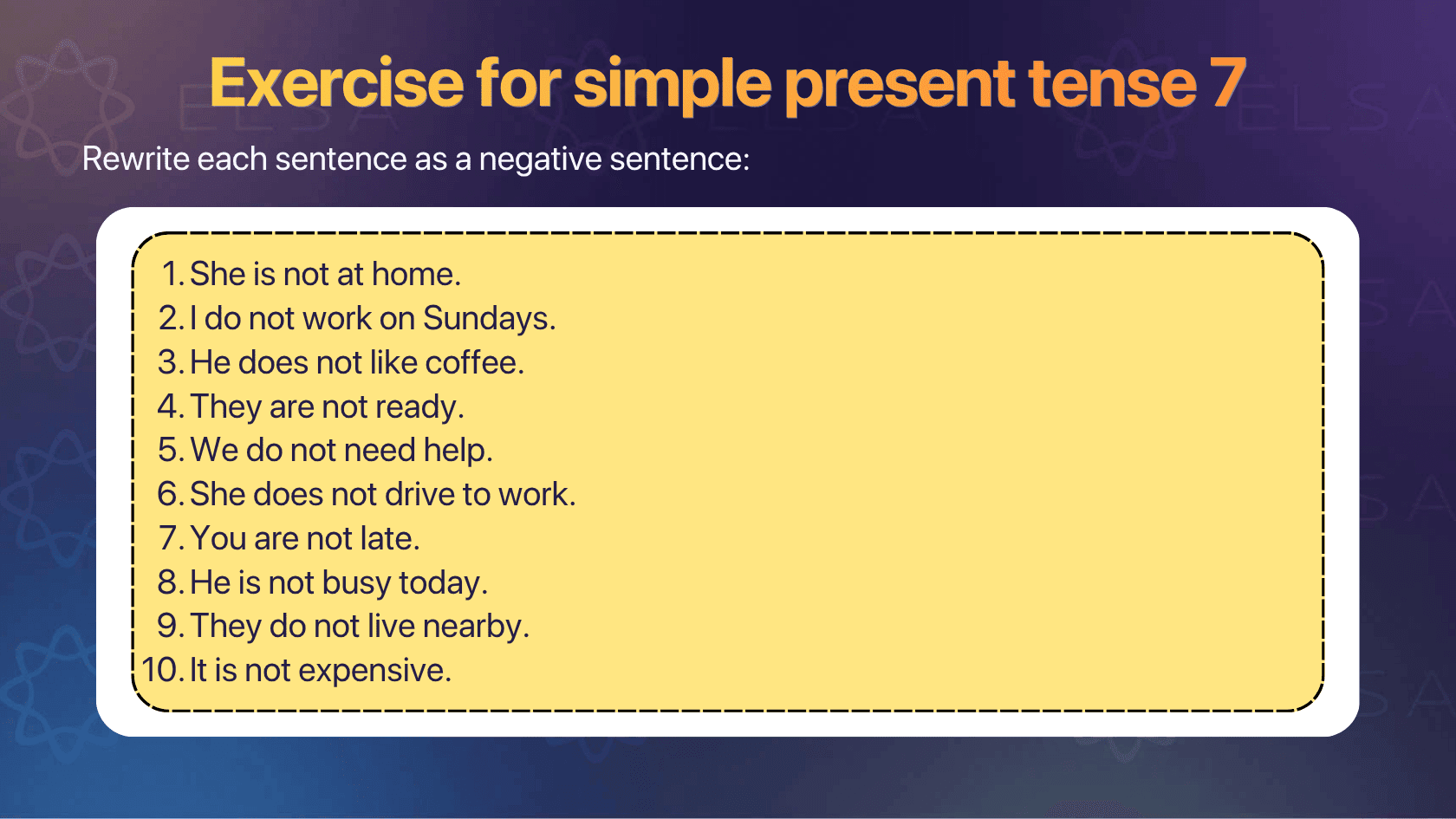 Exercise for simple present tense 7