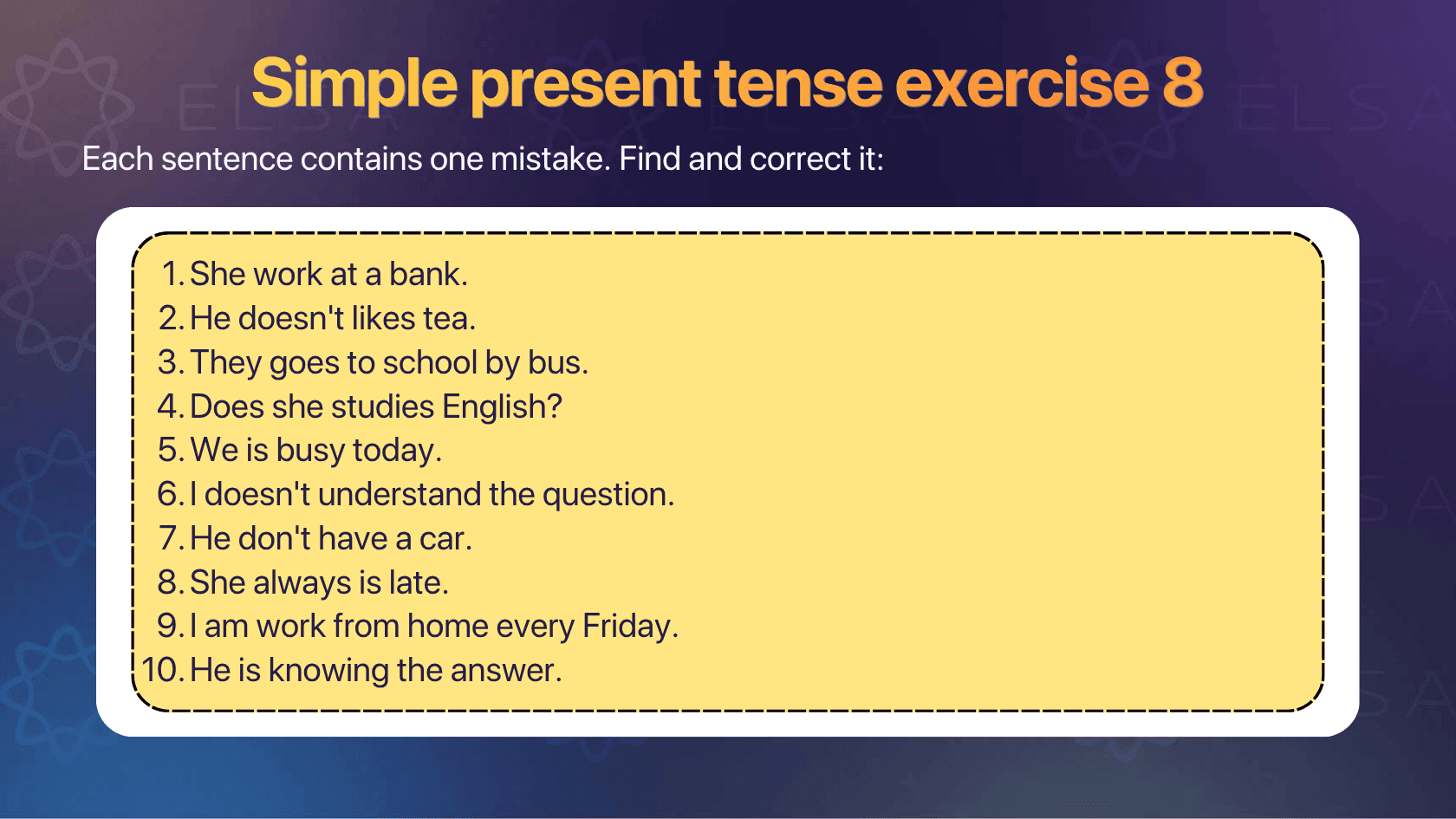Simple present tense exercise 8